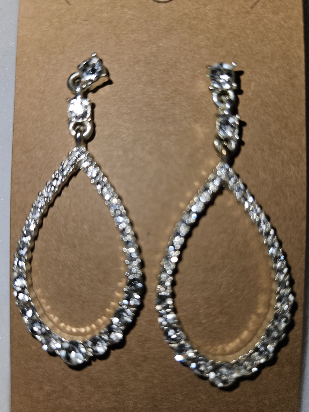 Crystal Teardrop Dangle Earrings - Silver Tone